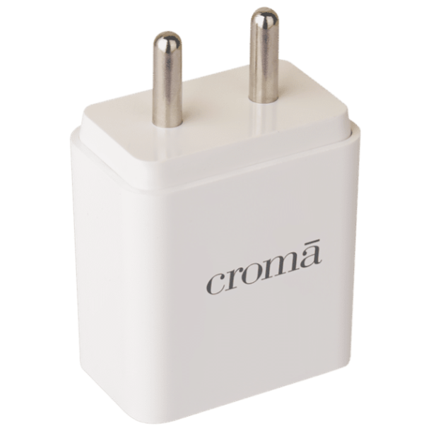 Croma 20W Type A & Type C 2-Port Fast Charger (Type C Cable, Apple Compatible, White)