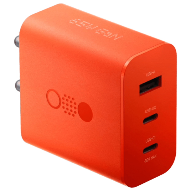 Nothing C332 65W Type A and Type C 3-Port Fast Charger (Adapter Only, GaN Technology, Orange)